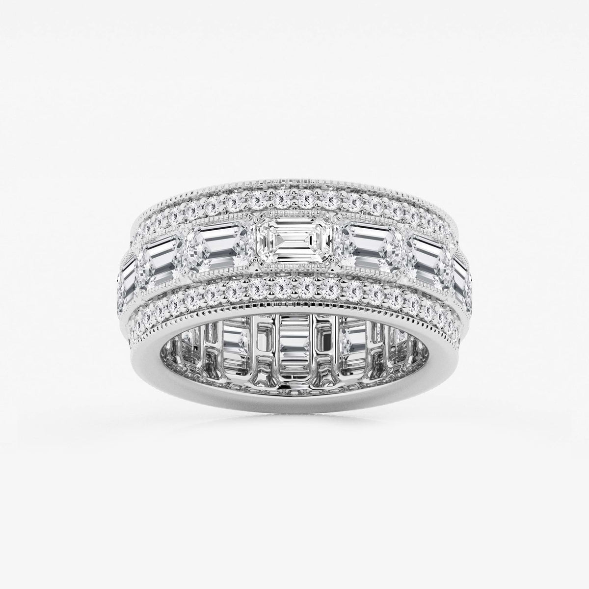 GWA096 - 5 1/3 ctw Emerald Lab Grown Diamond Triple Row Eternity Band - 8.7mm Width