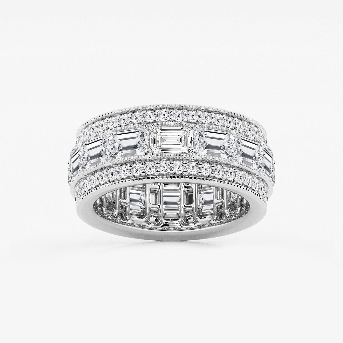 GWA096 - product video for 5 1/3 ctw Emerald Lab Grown Diamond Triple Row Eternity Band - 8.7mm Width