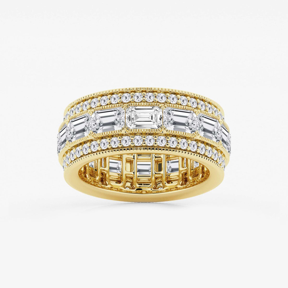 GWA096 - 5 1/3 ctw Emerald Lab Grown Diamond Triple Row Eternity Band - 8.7mm Width