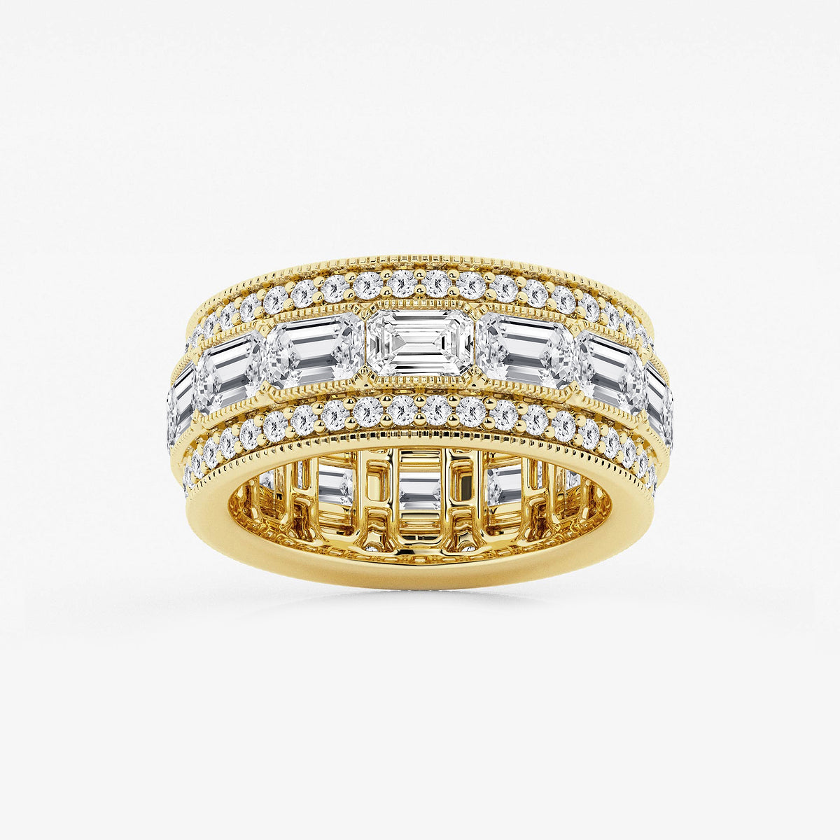 GWA096 - product video for 5 1/3 ctw Emerald Lab Grown Diamond Triple Row Eternity Band - 8.7mm Width