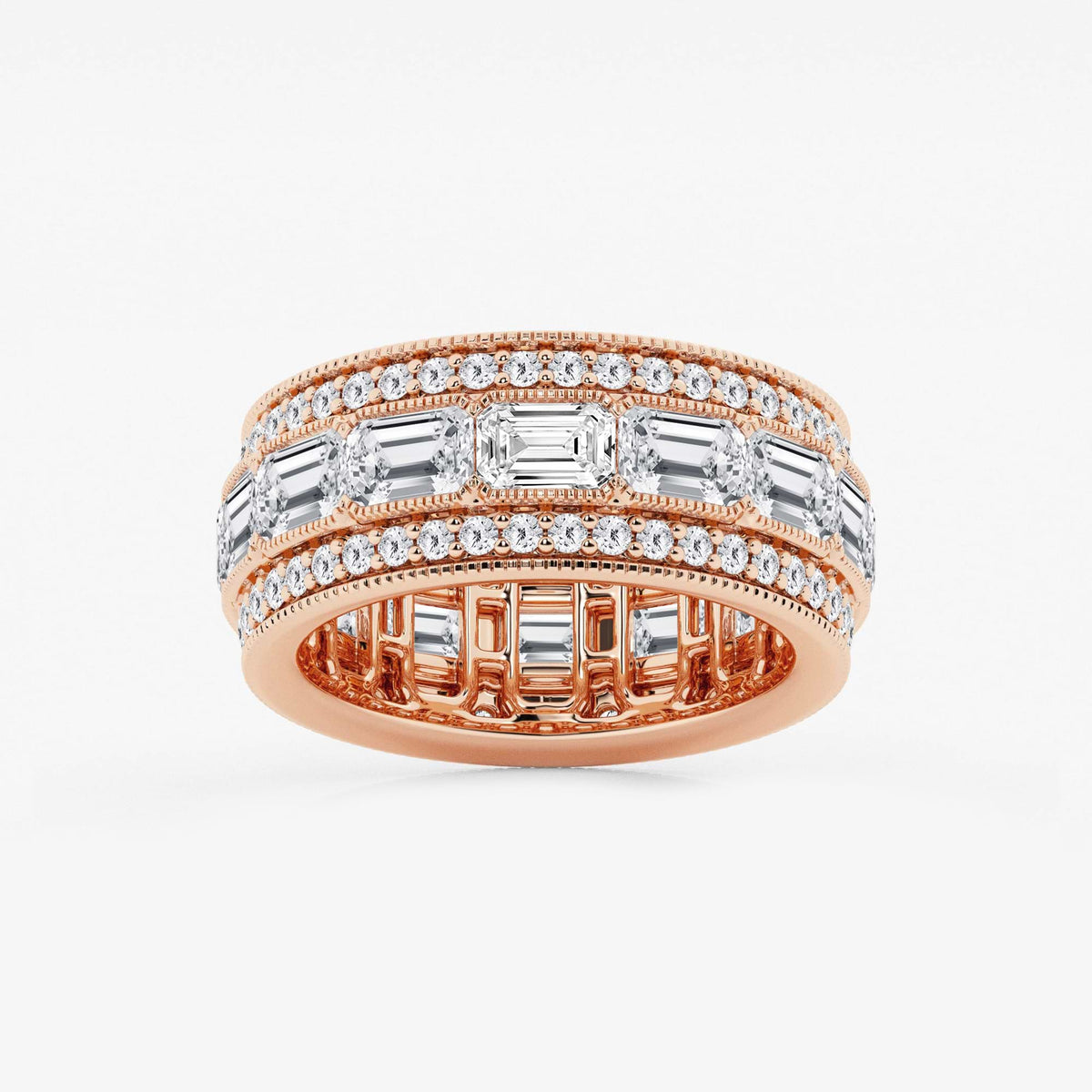 GWA096 - 5 1/3 ctw Emerald Lab Grown Diamond Triple Row Eternity Band - 8.7mm Width