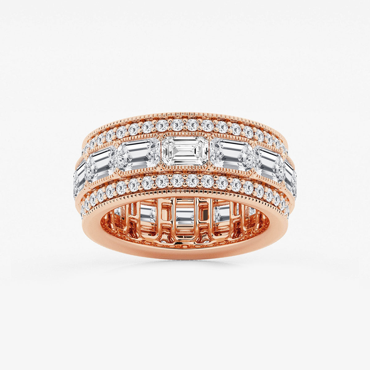 GWA096 - product video for 5 1/3 ctw Emerald Lab Grown Diamond Triple Row Eternity Band - 8.7mm Width