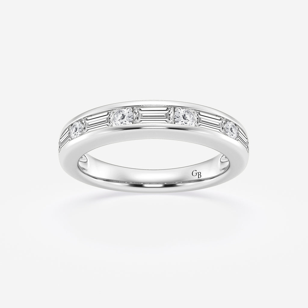 GWA125 - product video for 3/4 ctw Round and Baguette Lab Grown Diamond Alternating Nine Stone Anniversary Band