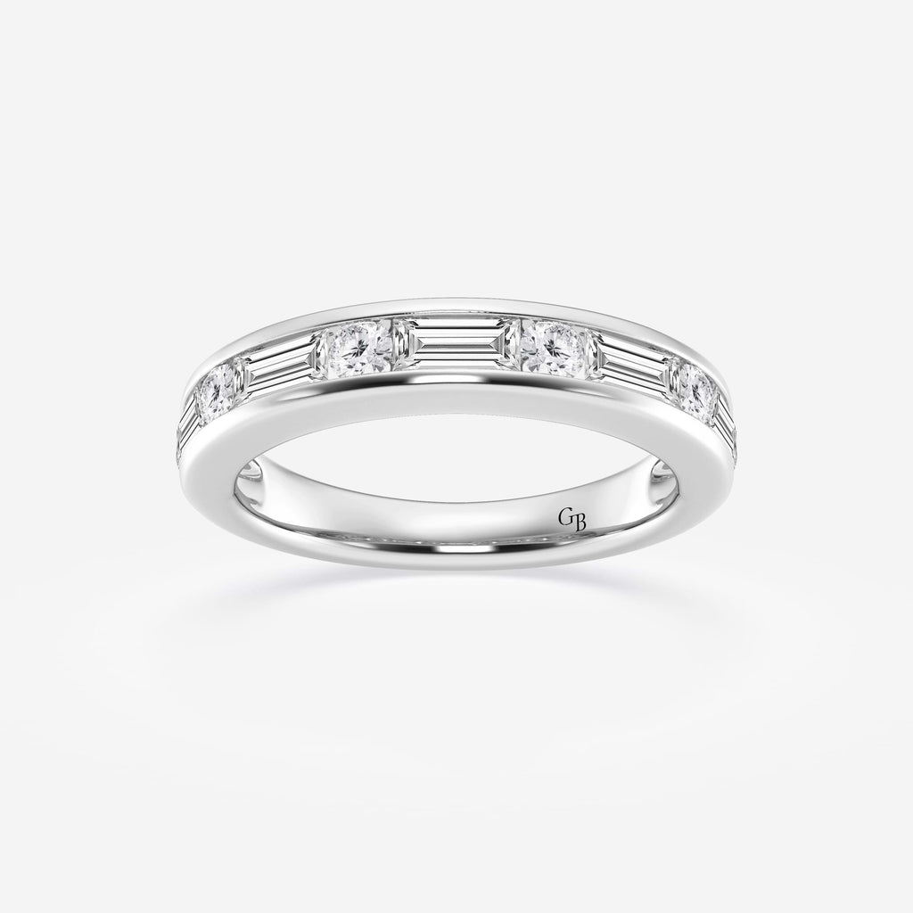 GWA125 - 1 ctw Round and Baguette Lab Grown Diamond Alternating Nine Stone Anniversary Band