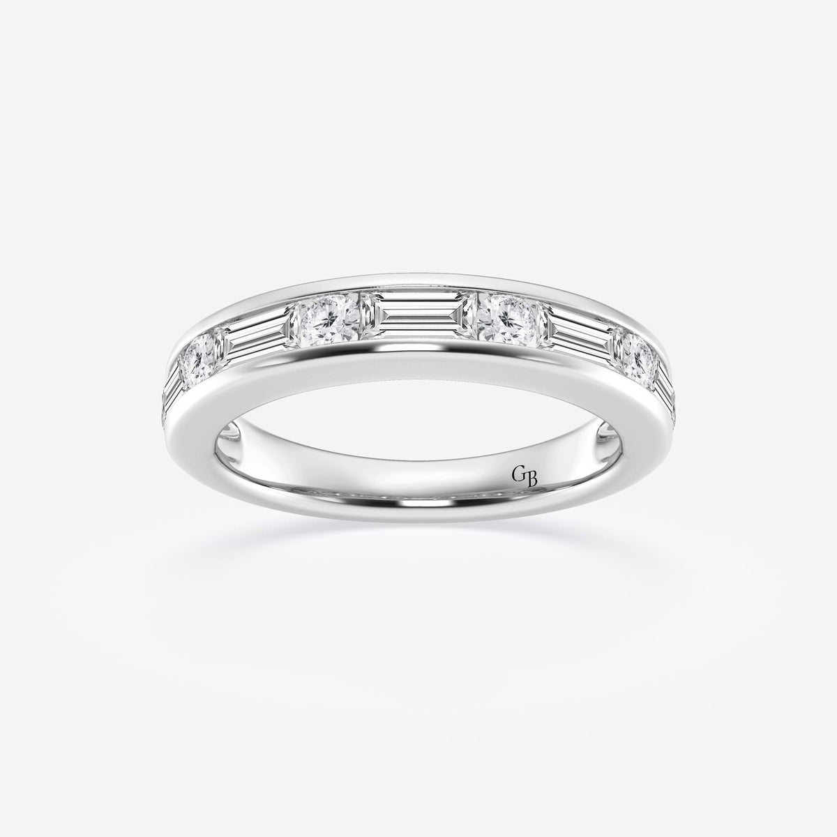 GWA125 - 1 ctw Round and Baguette Lab Grown Diamond Alternating Nine Stone Anniversary Band