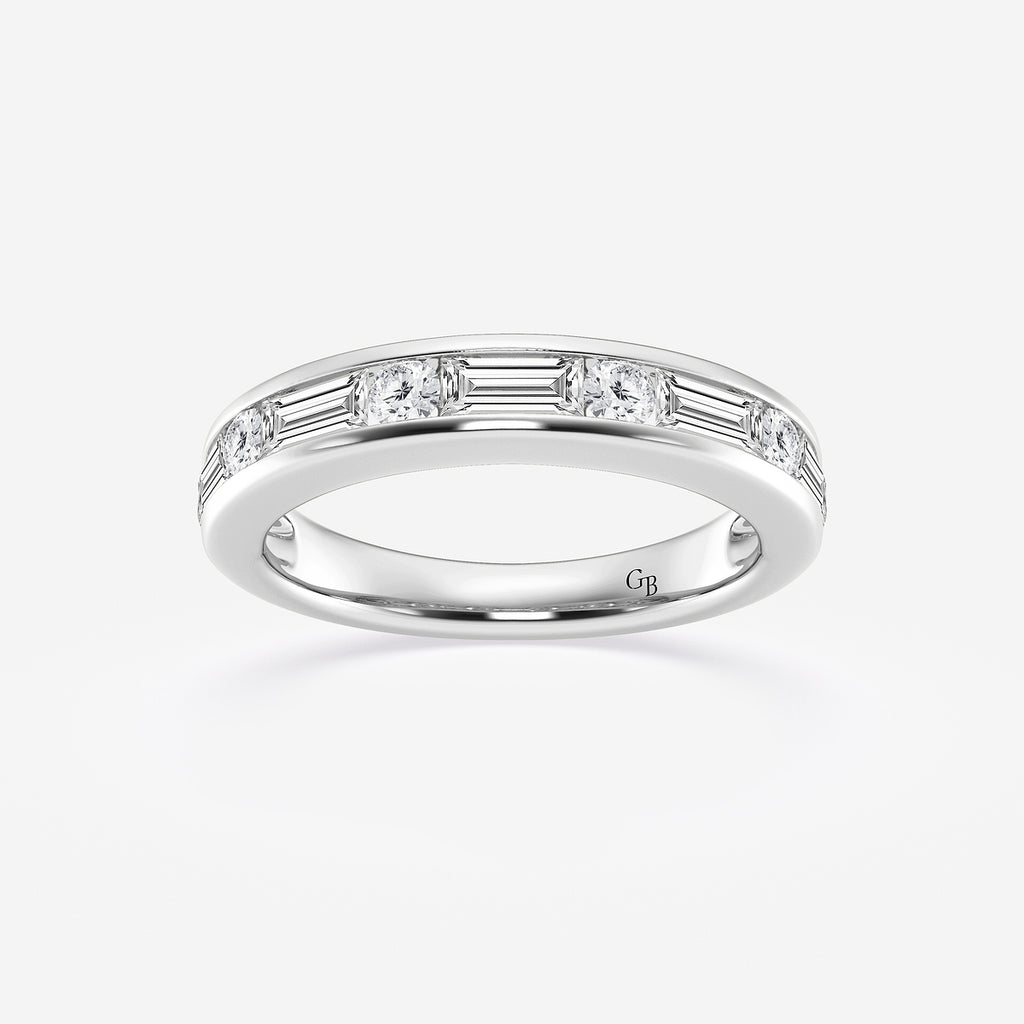 GWA125 - product video for 1 ctw Round and Baguette Lab Grown Diamond Alternating Nine Stone Anniversary Band