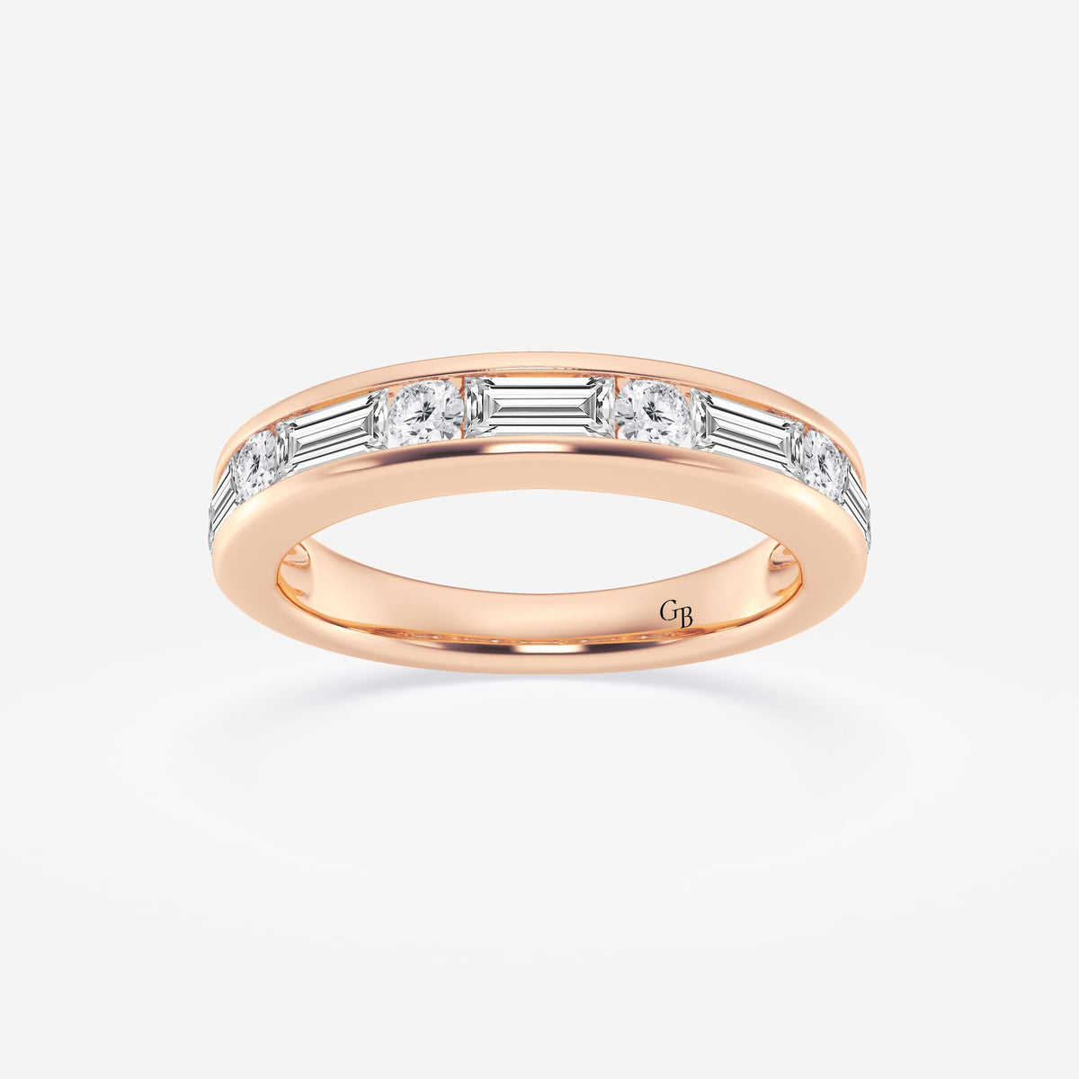 GWA125 - 1 ctw Round and Baguette Lab Grown Diamond Alternating Nine Stone Anniversary Band