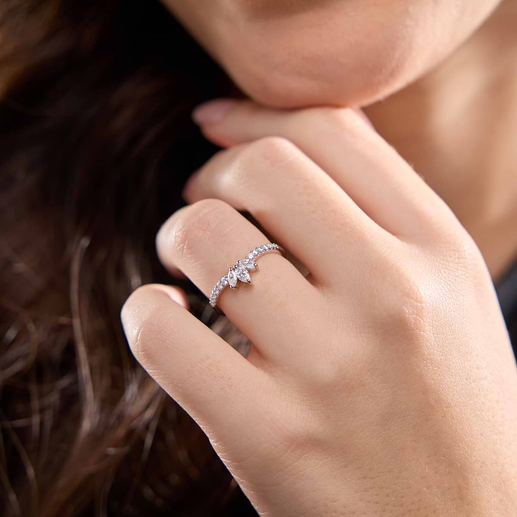 GWA140 - 2/5 ctw Round and Marquise Lab Grown Diamond Chevron Stackable Ring