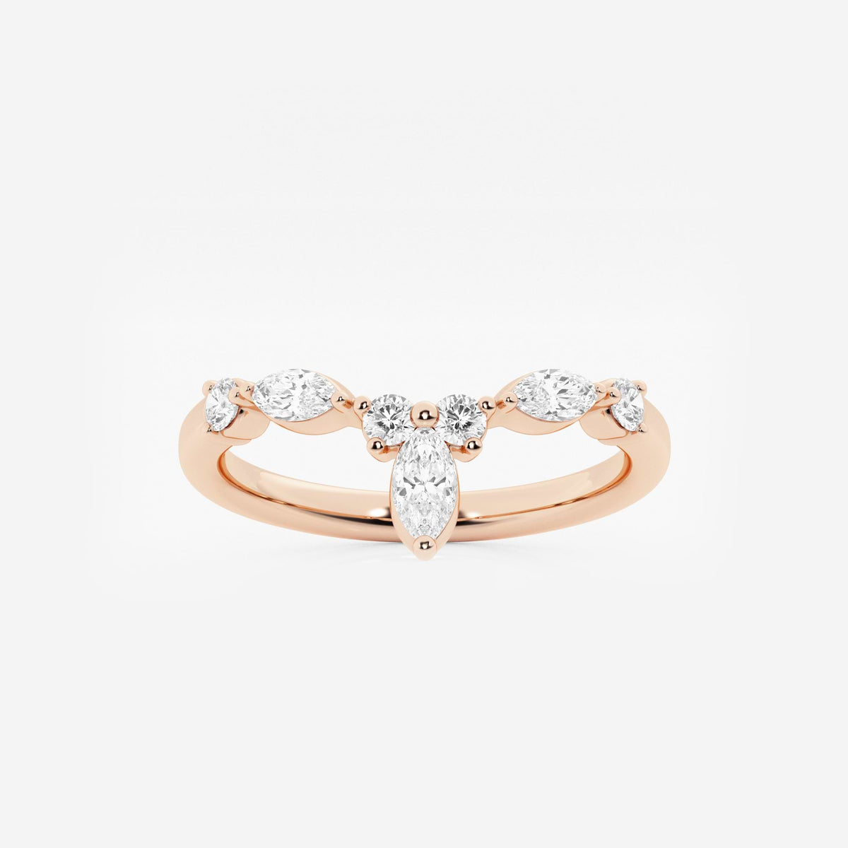 GWA151 - 2/5 ctw Round and Marquise Lab Grown Diamond Chevron Stackable Ring