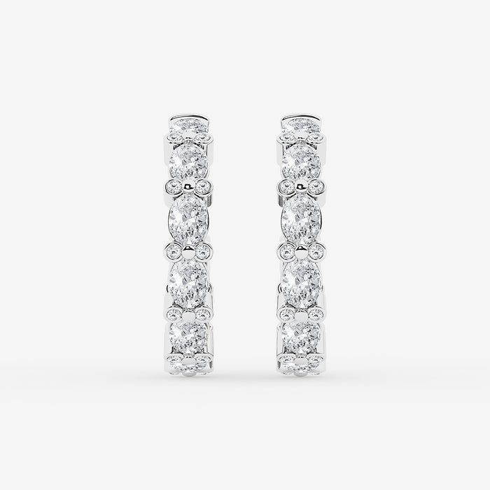 GWA157 - 3 7/8 ctw Oval & Round Lab Grown Diamond Bezel Hoop Earrings
