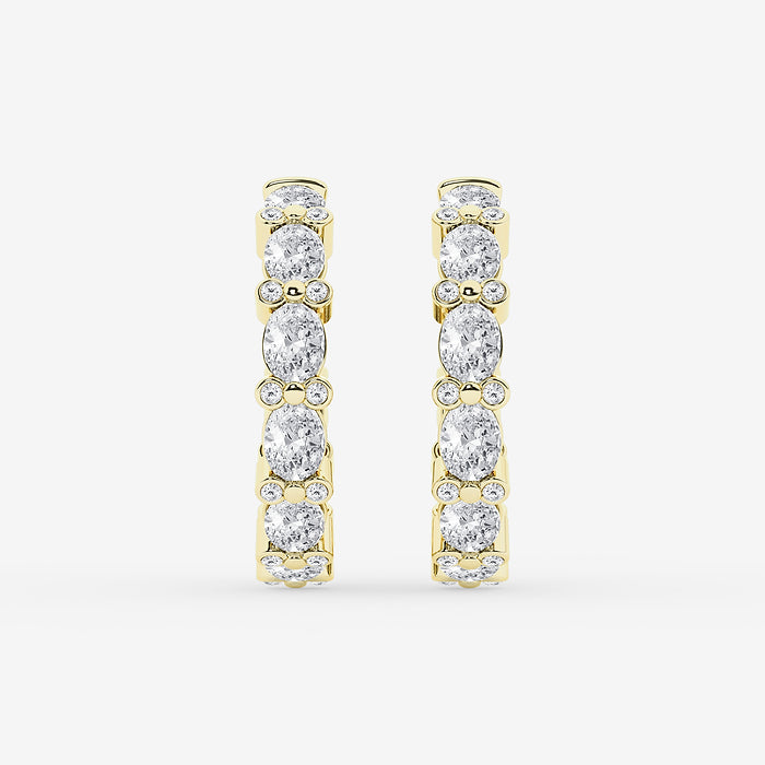 GWA157 - 3 7/8 ctw Oval & Round Lab Grown Diamond Bezel Hoop Earrings