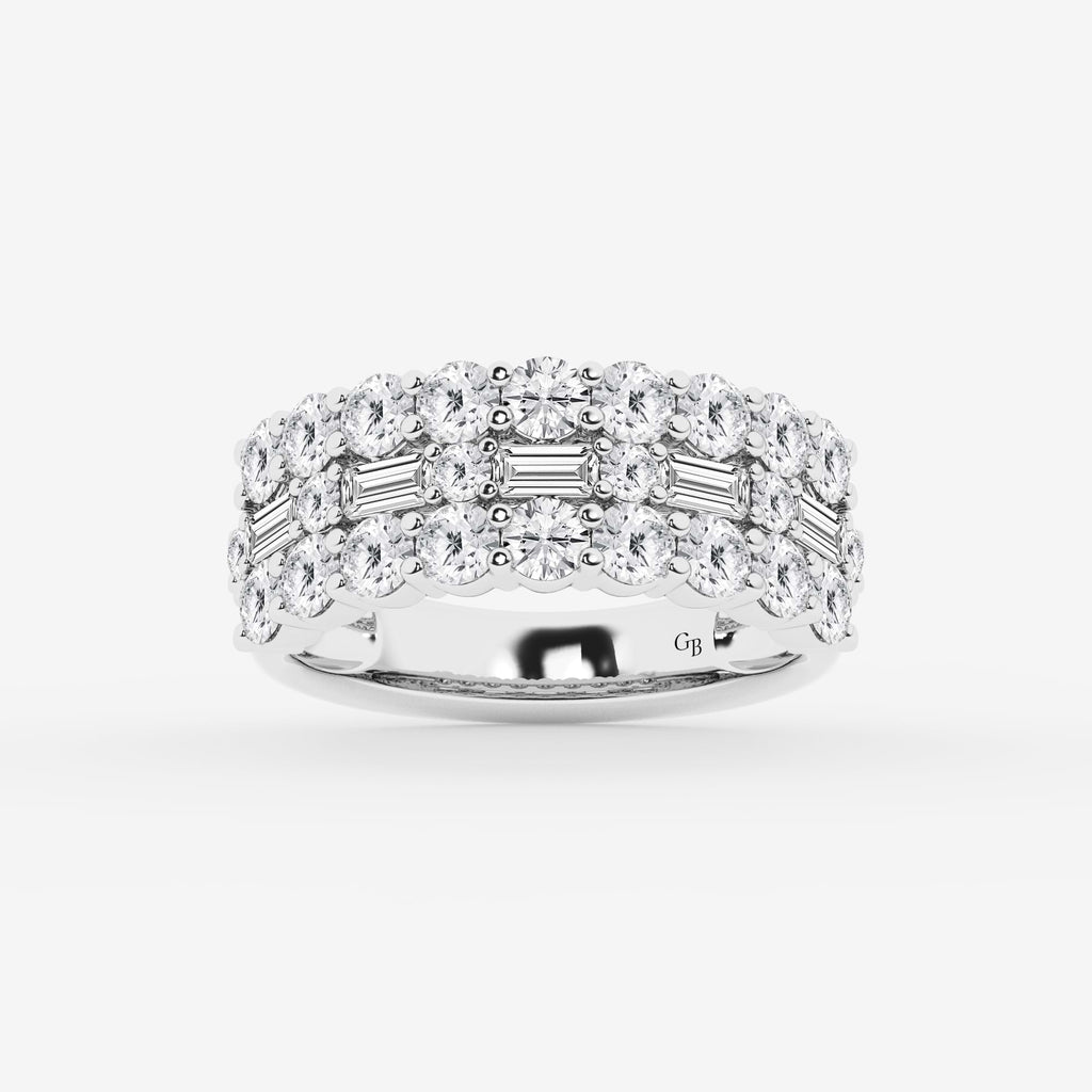 GWA159 - 2 1/8 ctw Round & Baguette Lab Grown Diamond Triple Row Ring