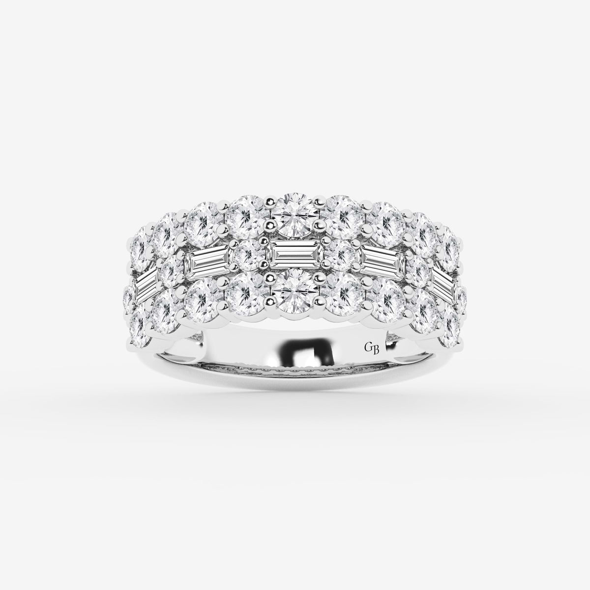 GWA159 - 2 1/8 ctw Round & Baguette Lab Grown Diamond Triple Row Ring