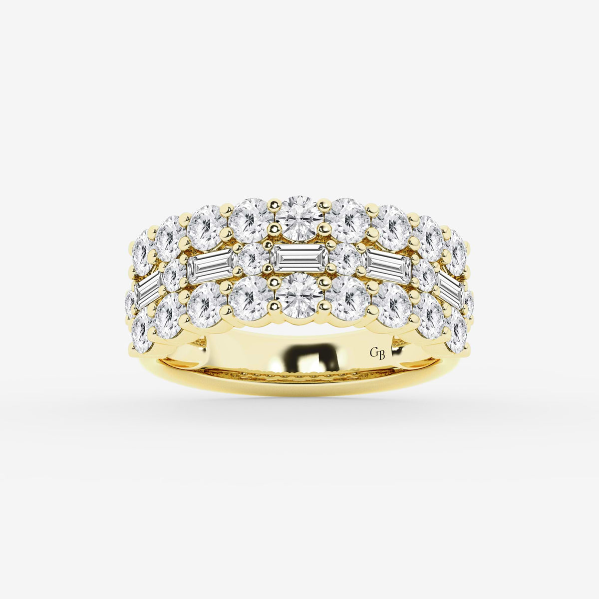 GWA159 - 2 1/8 ctw Round & Baguette Lab Grown Diamond Triple Row Ring