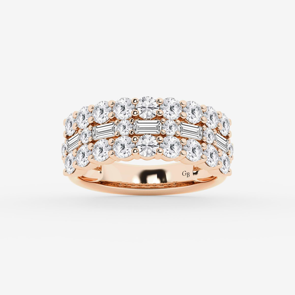 GWA159 - 2 1/8 ctw Round & Baguette Lab Grown Diamond Triple Row Ring