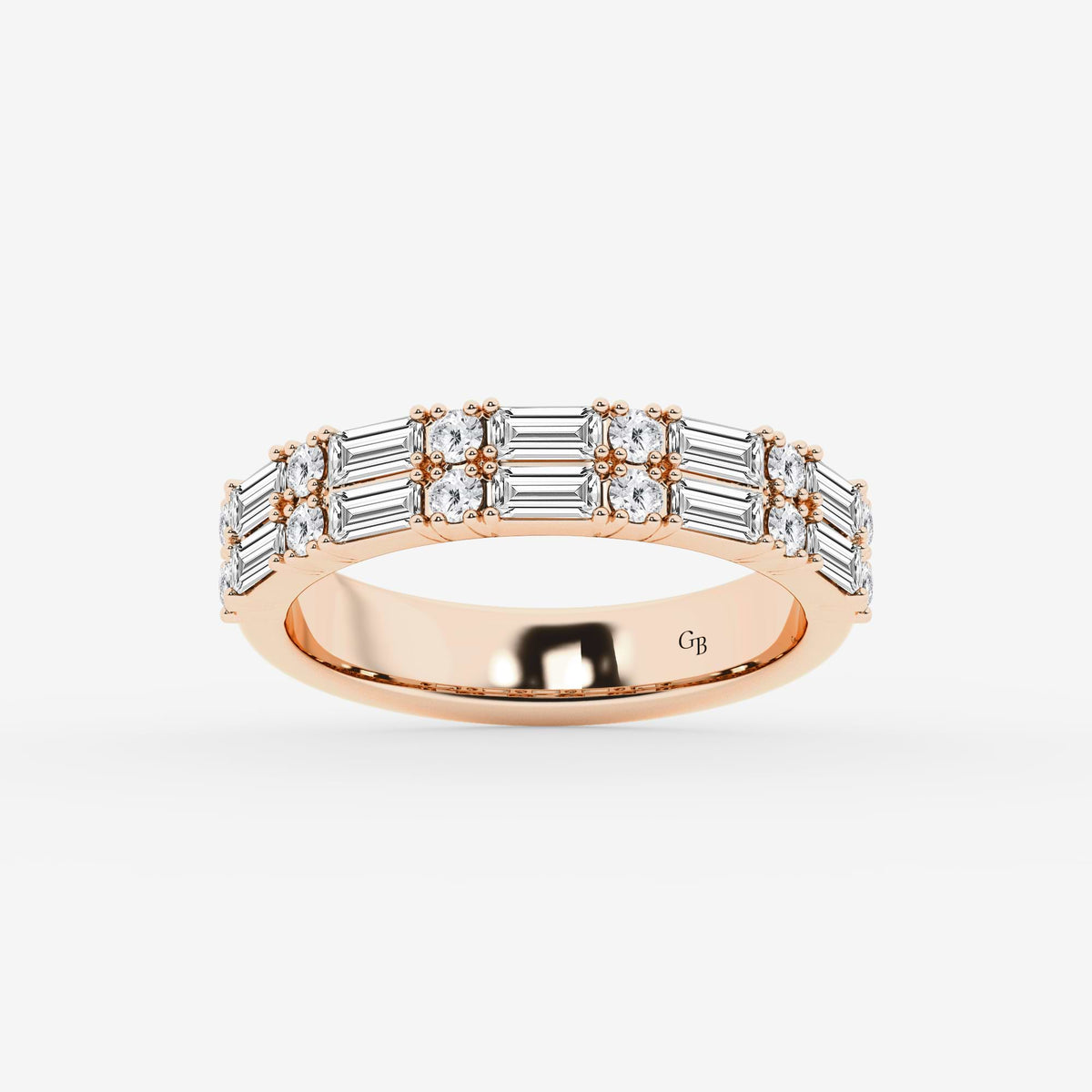 GWA160 - 1 ctw Round & Baguette Lab Grown Diamond Double Row Ring