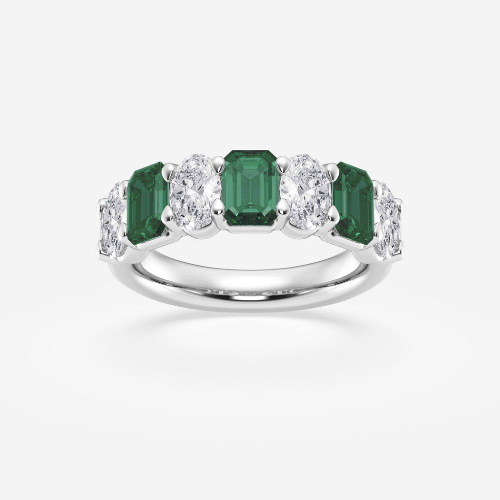 GWA162 - 5.5x3.8mm Created Emerald and 1 1/3 ctw Oval Lab Grown Diamond Seven Stone Alternating Anniversary Band