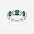 GWA162 - 5.5x3.8mm Created Emerald and 1 1/3 ctw Oval Lab Grown Diamond Seven Stone Alternating Anniversary Band