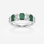 GWA162 - 5.5x3.8mm Created Emerald and 1 1/3 ctw Oval Lab Grown Diamond Seven Stone Alternating Anniversary Band