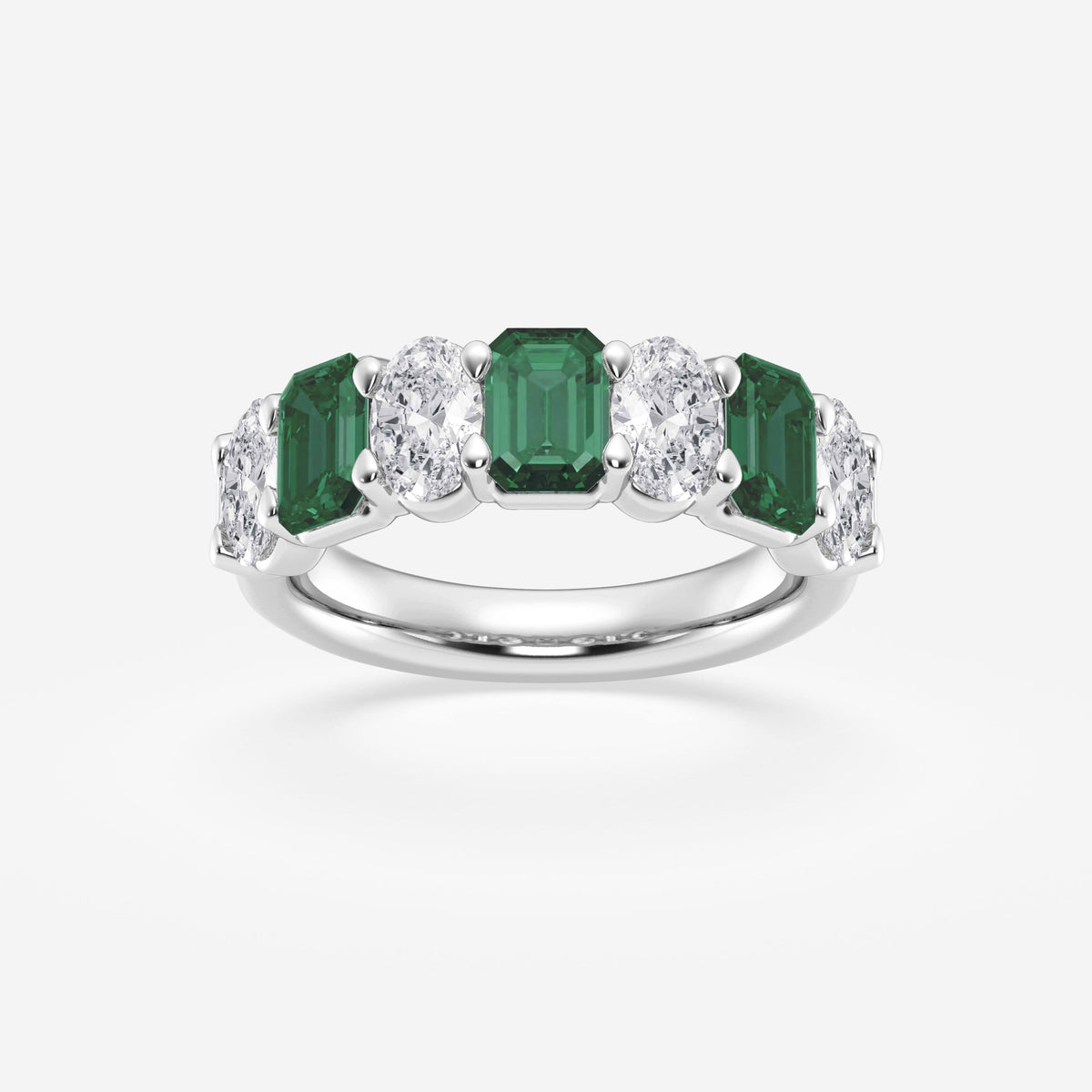 GWA162 - 5.5x3.8mm Created Emerald and 1 1/3 ctw Oval Lab Grown Diamond Seven Stone Alternating Anniversary Band