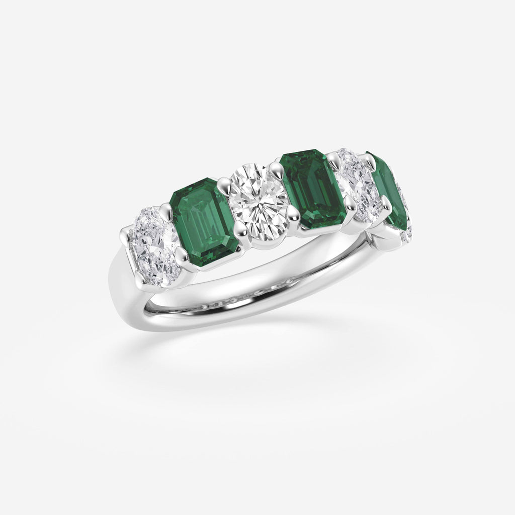 GWA162 - Additional Image 1 for  5.5x3.8mm Created Emerald and 1 1/3 ctw Oval Lab Grown Diamond Seven Stone Alternating Anniversary Band