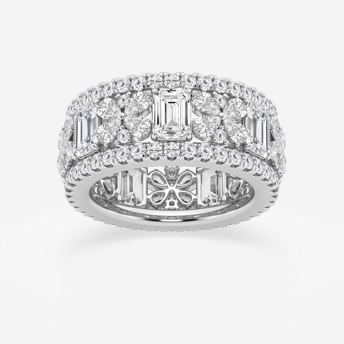 GWA171 - 6 ctw Multi-Shape Lab Grown Diamond Butterfly and Emerald Eternity Band