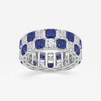 GWA195 - product video for 3.6x3.6 mm Asscher Cut Sapphire and 5 1/2 ctw Asscher Lab Grown Diamond Alternating Two Row Eternity Band - 7.4mm Width