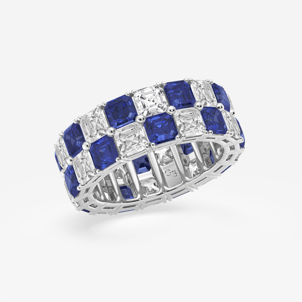 GWA195 - Additional Image 1 for  3.6x3.6 mm Asscher Cut Sapphire and 5 1/2 ctw Asscher Lab Grown Diamond Alternating Two Row Eternity Band - 7.4mm Width