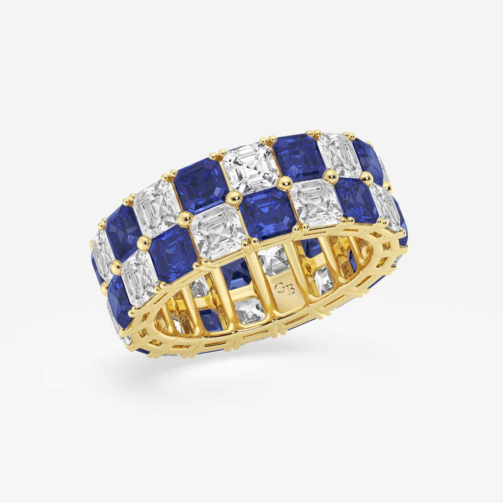 GWA195 - Additional Image 1 for  3.6x3.6 mm Asscher Cut Sapphire and 5 1/2 ctw Asscher Lab Grown Diamond Alternating Two Row Eternity Band - 7.4mm Width
