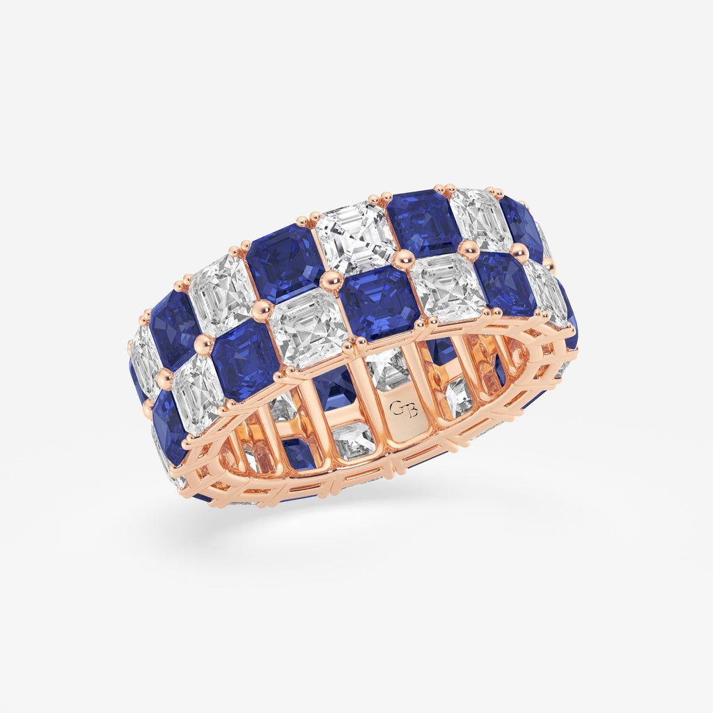 GWA195 - Additional Image 1 for  3.6x3.6 mm Asscher Cut Sapphire and 5 1/2 ctw Asscher Lab Grown Diamond Alternating Two Row Eternity Band - 7.4mm Width