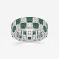GWA195 - 3.6x3.6 mm Asscher Cut Emerald and 5 1/2 ctw Asscher Lab Grown Diamond Alternating Two Row Eternity Band - 7.4mm Width