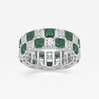 GWA195 - product video for 3.6x3.6 mm Asscher Cut Emerald and 5 1/2 ctw Asscher Lab Grown Diamond Alternating Two Row Eternity Band - 7.4mm Width