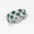 GWA195 - Additional Image 1 for  3.6x3.6 mm Asscher Cut Emerald and 5 1/2 ctw Asscher Lab Grown Diamond Alternating Two Row Eternity Band - 7.4mm Width