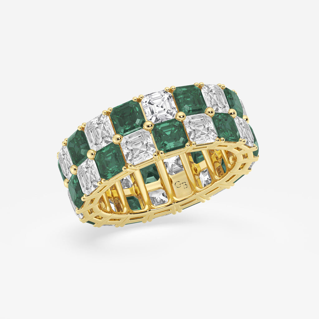 GWA195 - Additional Image 1 for  3.6x3.6 mm Asscher Cut Emerald and 5 1/2 ctw Asscher Lab Grown Diamond Alternating Two Row Eternity Band - 7.4mm Width