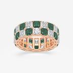 GWA195 - product video for 3.6x3.6 mm Asscher Cut Emerald and 5 1/2 ctw Asscher Lab Grown Diamond Alternating Two Row Eternity Band - 7.4mm Width
