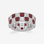 GWA195 - product video for 3.6x3.6 mm Asscher Cut Ruby and 5 1/2 ctw Asscher Lab Grown Diamond Alternating Two Row Eternity Band - 7.4mm Width