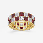 GWA195 - product video for 3.6x3.6 mm Asscher Cut Ruby and 5 1/2 ctw Asscher Lab Grown Diamond Alternating Two Row Eternity Band - 7.4mm Width