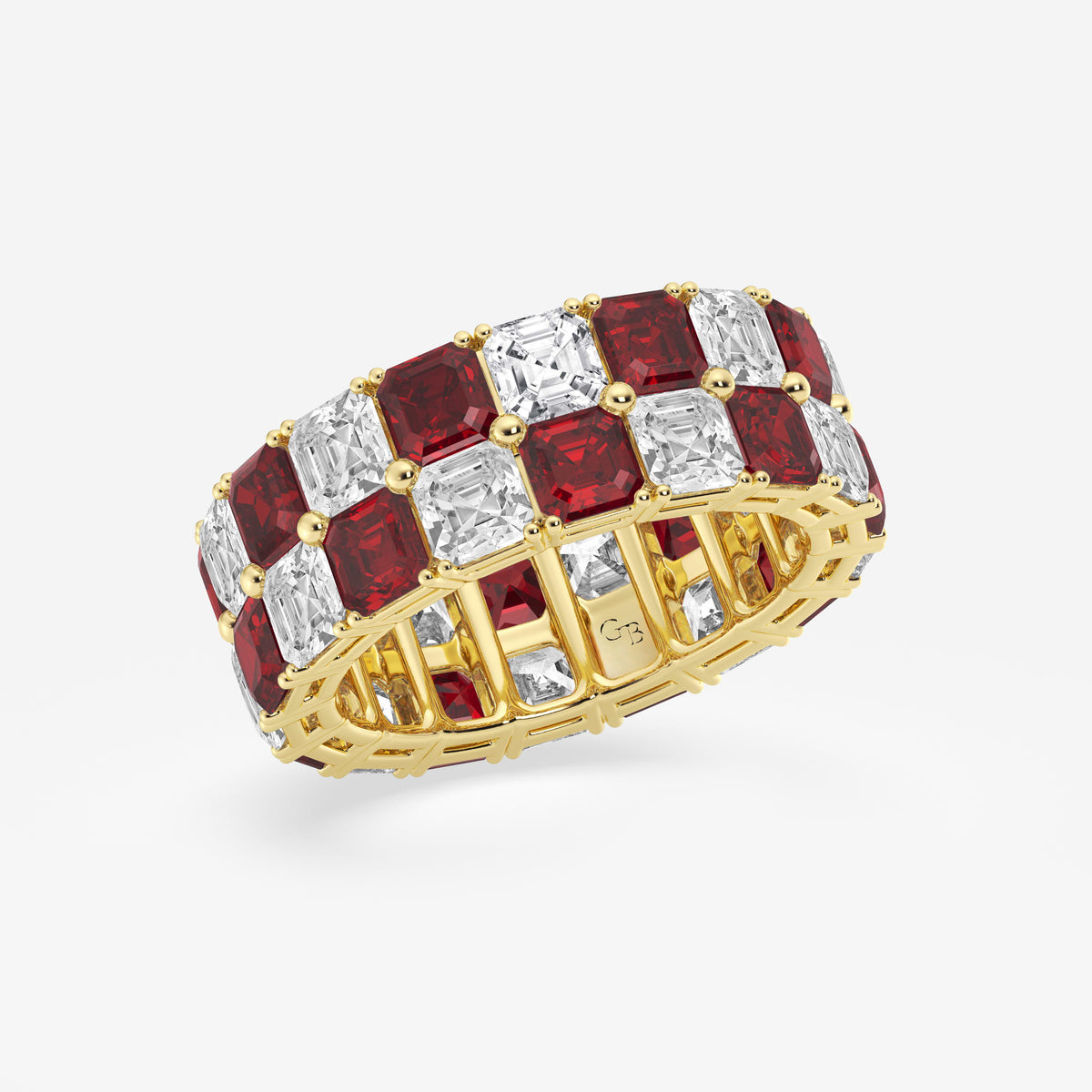 GWA195 - Additional Image 1 for  3.6x3.6 mm Asscher Cut Ruby and 5 1/2 ctw Asscher Lab Grown Diamond Alternating Two Row Eternity Band - 7.4mm Width