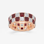 GWA195 - product video for 3.6x3.6 mm Asscher Cut Ruby and 5 1/2 ctw Asscher Lab Grown Diamond Alternating Two Row Eternity Band - 7.4mm Width