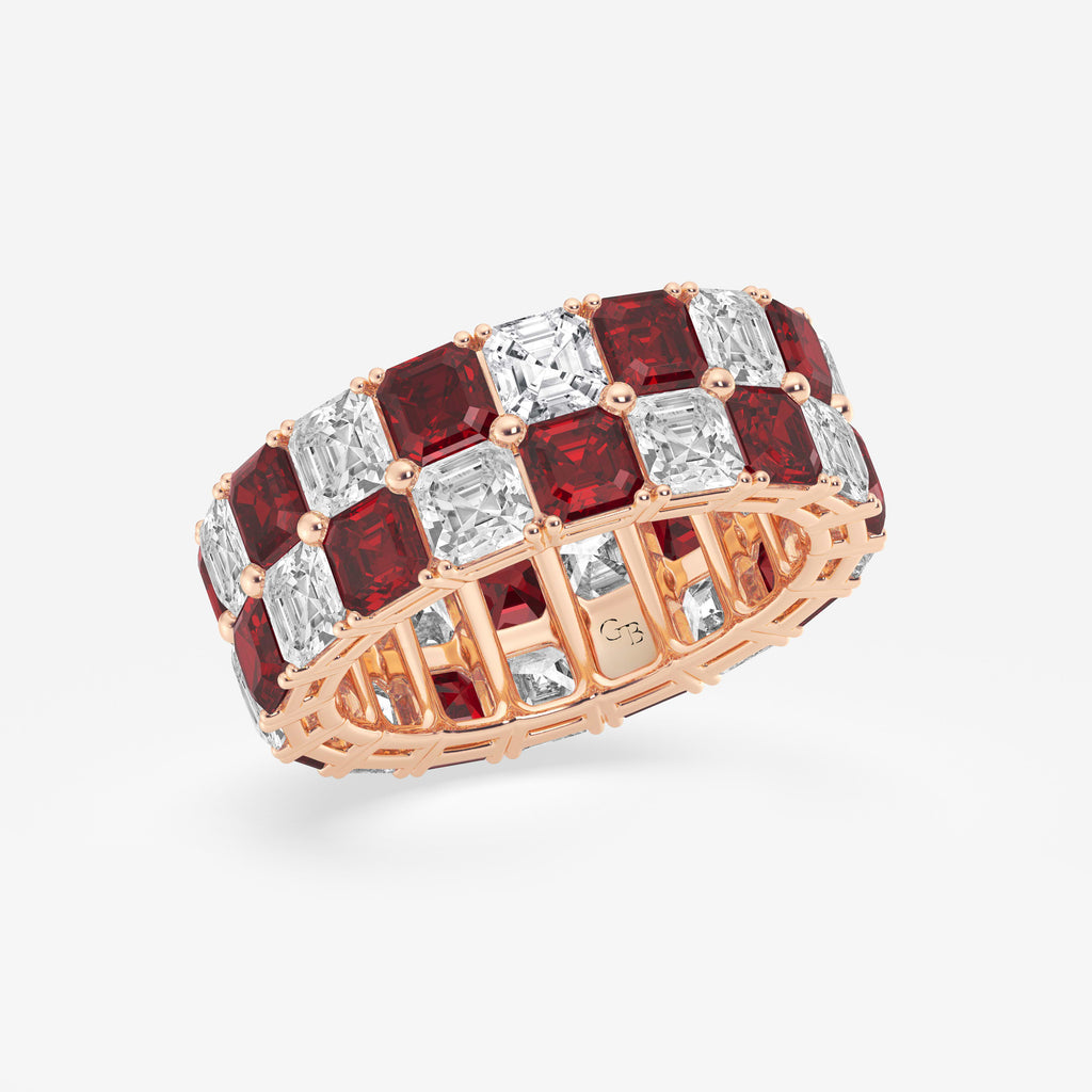 GWA195 - Additional Image 1 for  3.6x3.6 mm Asscher Cut Ruby and 5 1/2 ctw Asscher Lab Grown Diamond Alternating Two Row Eternity Band - 7.4mm Width