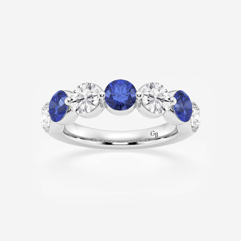 GWA196 - 4.7 mm Round Cut Sapphire and 1 7/8 ctw Round Lab Grown Diamond Anniversary Band
