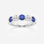 GWA196 - 4.7 mm Round Cut Sapphire and 1 7/8 ctw Round Lab Grown Diamond Anniversary Band