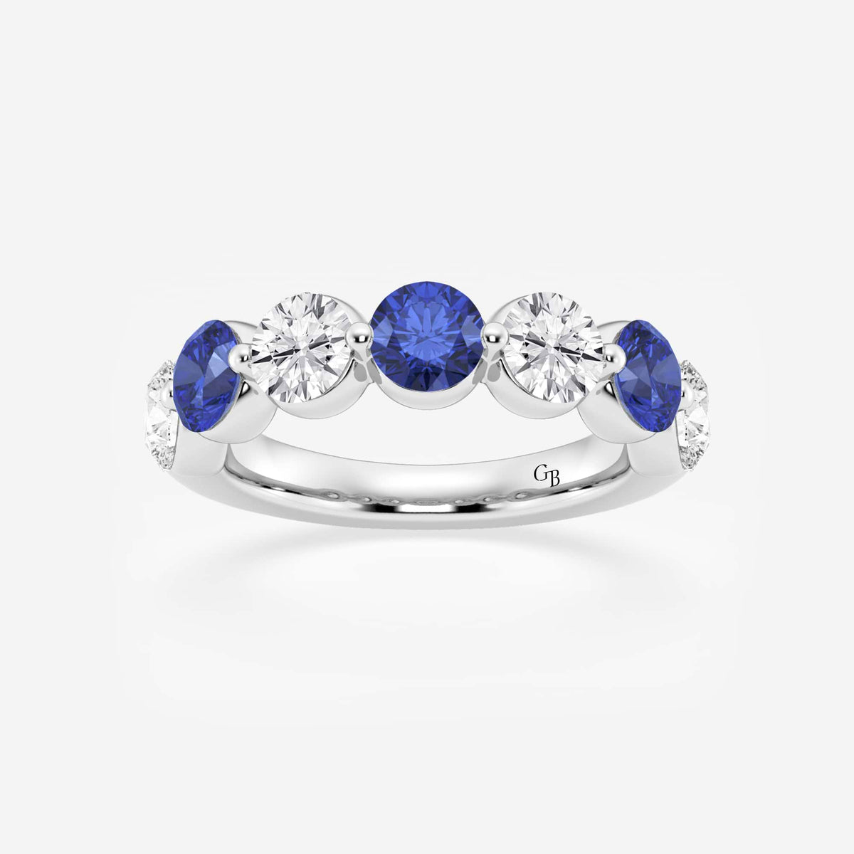GWA196 - 4.7 mm Round Cut Sapphire and 1 7/8 ctw Round Lab Grown Diamond Anniversary Band
