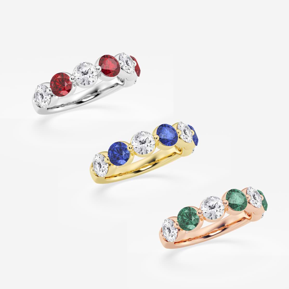 GWA196 - Additional Image 2 for  4.7 mm Round Cut Emerald and 1 7/8 ctw Round Lab Grown Diamond Anniversary Band