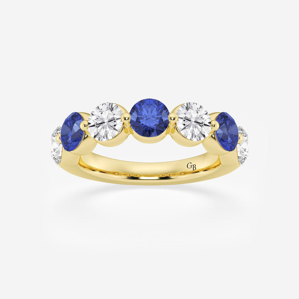 GWA196 - 4.7 mm Round Cut Sapphire and 1 7/8 ctw Round Lab Grown Diamond Anniversary Band