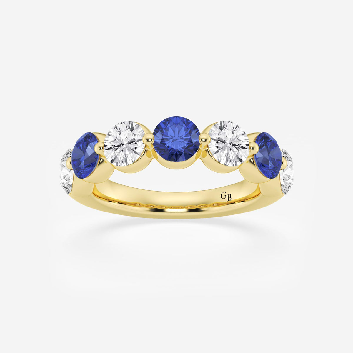 GWA196 - 4.7 mm Round Cut Sapphire and 1 7/8 ctw Round Lab Grown Diamond Anniversary Band