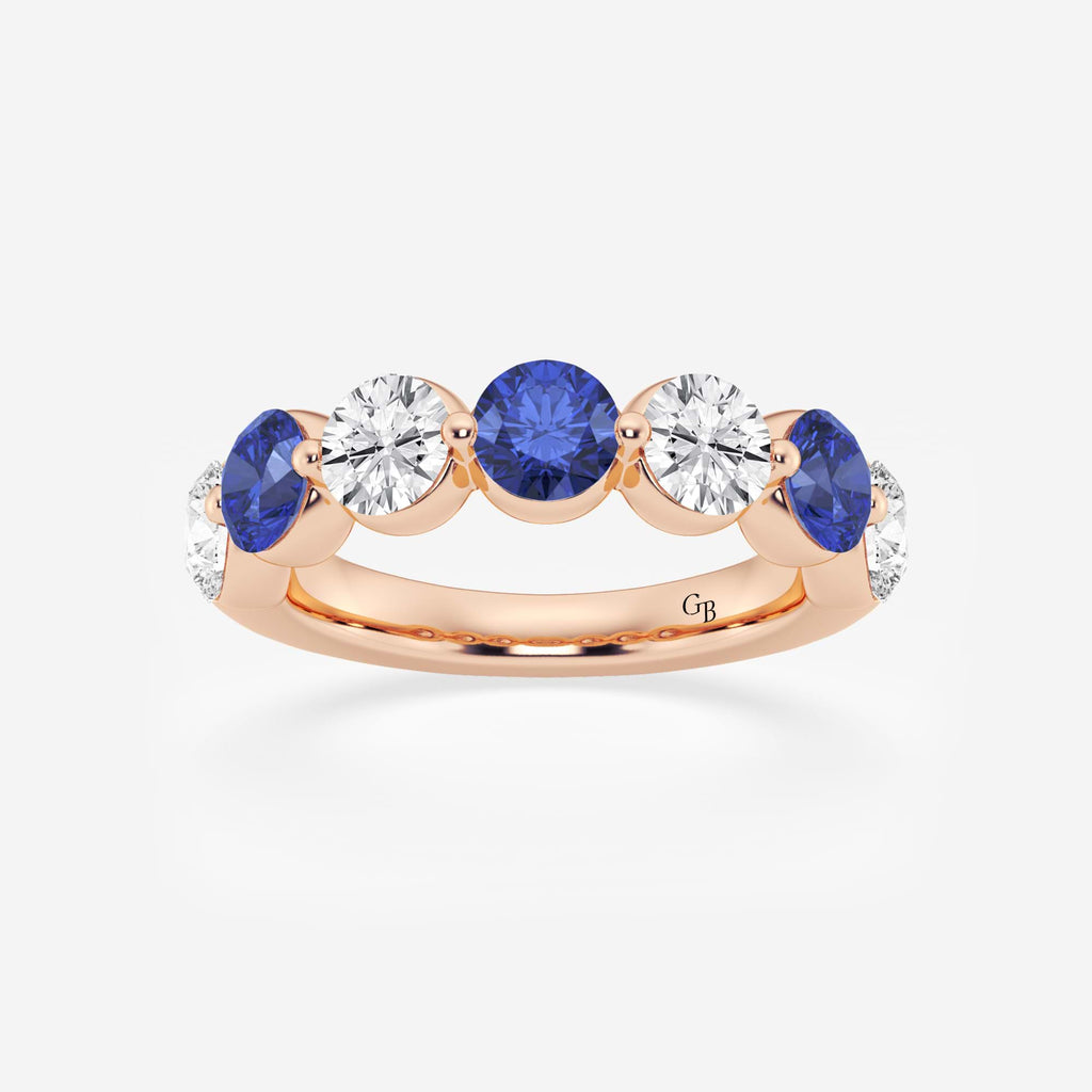 GWA196 - 4.7 mm Round Cut Sapphire and 1 7/8 ctw Round Lab Grown Diamond Anniversary Band