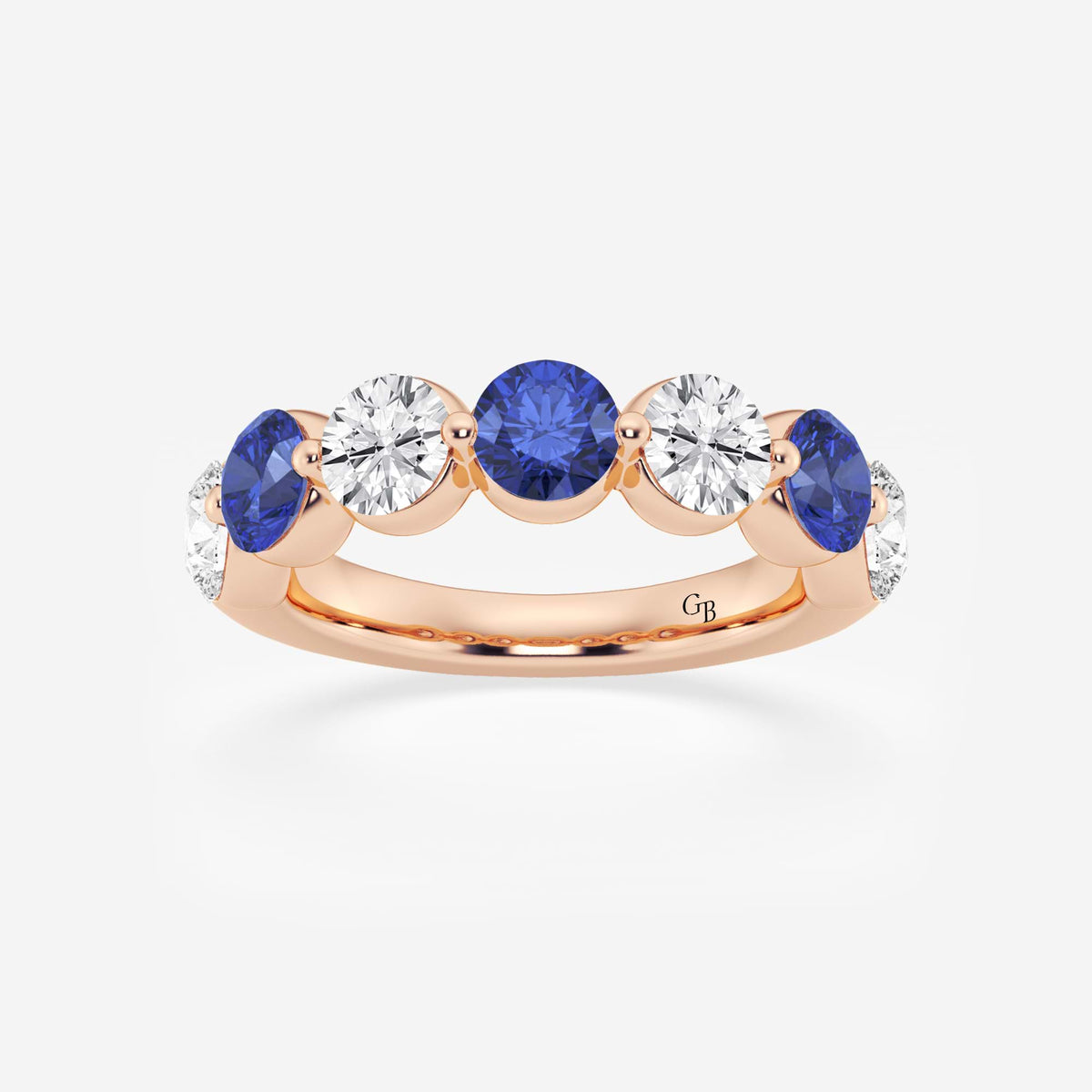 GWA196 - 4.7 mm Round Cut Sapphire and 1 7/8 ctw Round Lab Grown Diamond Anniversary Band