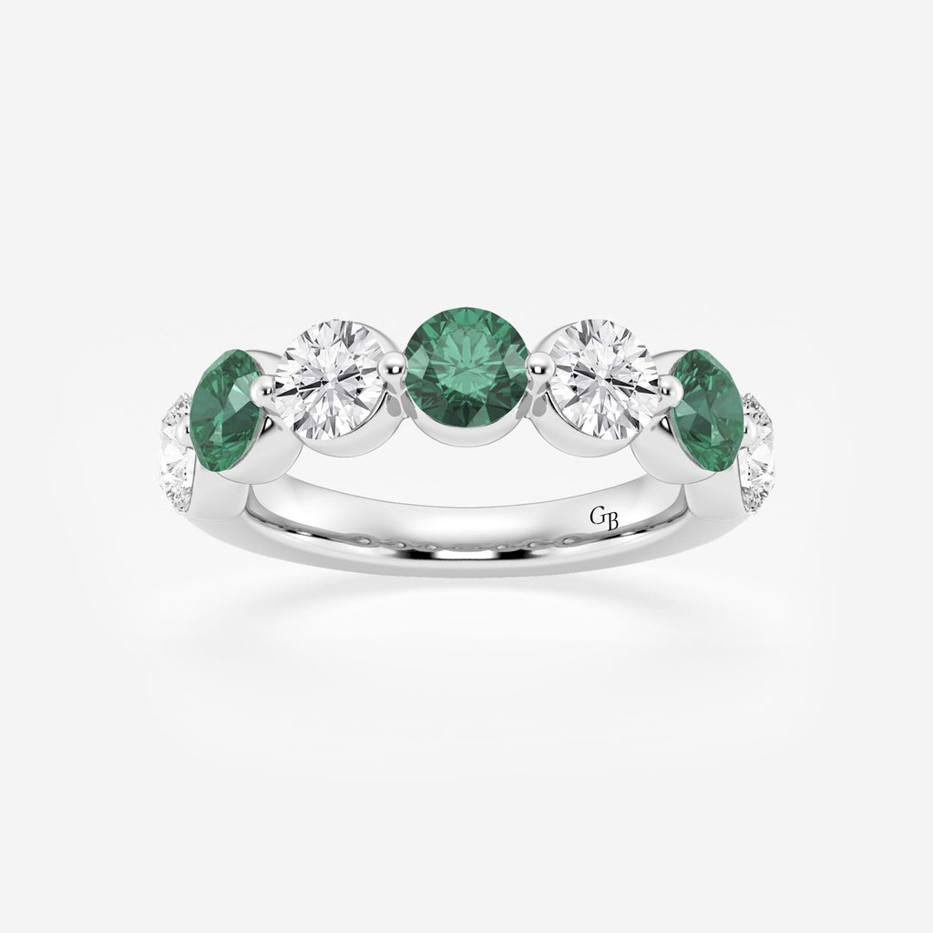GWA196 - 4.7 mm Round Cut Emerald and 1 7/8 ctw Round Lab Grown Diamond Anniversary Band