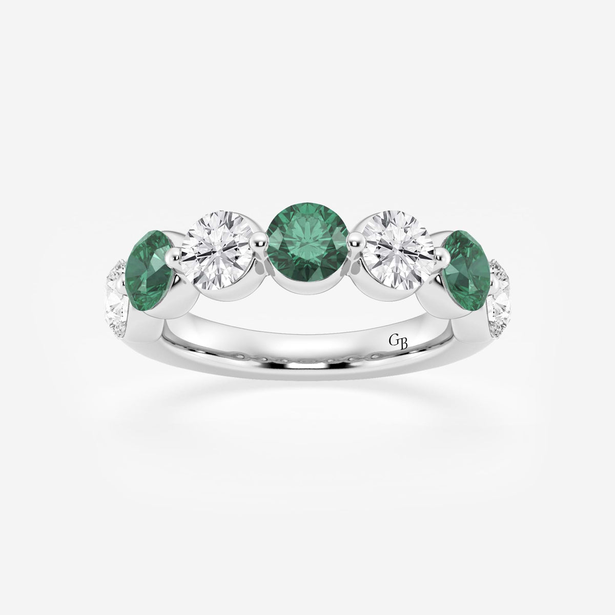 GWA196 - 4.7 mm Round Cut Emerald and 1 7/8 ctw Round Lab Grown Diamond Anniversary Band